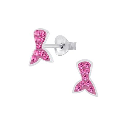 Orecchini a bottone per bambini in argento sterling 'Rose Pink Sparkle Mermaid Tail'