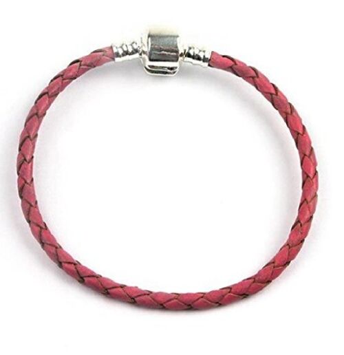 Pink Braided Leather Bracelet 15cm-22cm