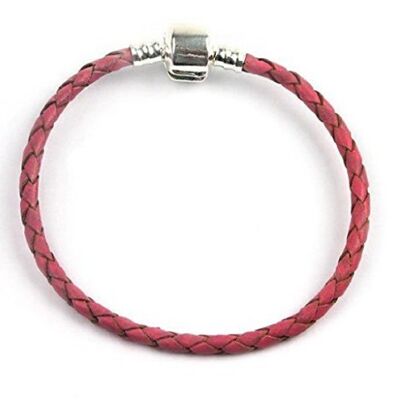 Bracelet en cuir tressé rose 15cm-22cm