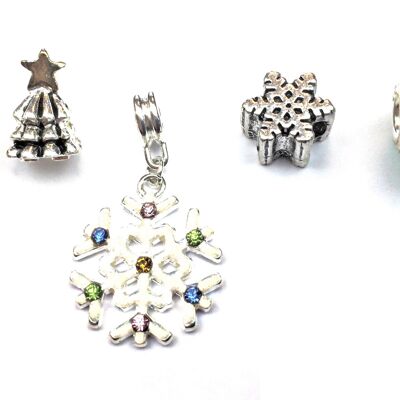 Set of 5 Silver Plated Green Christmas Themed Charms and Beads