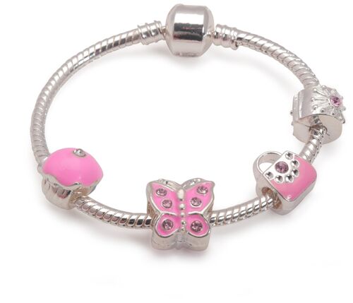 Children's 'Pretty In Pink' Silver Plated Charm Bead Bracelet 15cm