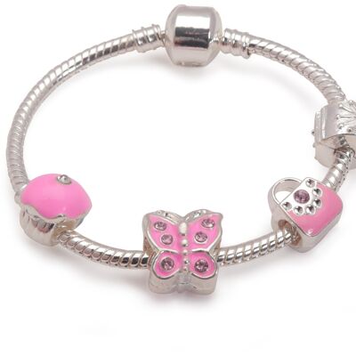 Bracciale per bambini 'Pretty In Pink' placcato argento con perline 15 cm