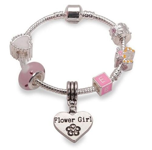 Children's Flower Girl 'Pink Sweetie' Silver Plated Charm Bead Bracelet