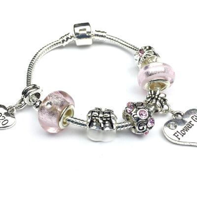 Children's 2021 Candy Pink' Flower Girl Silver Plated Charm Bead Bracelet