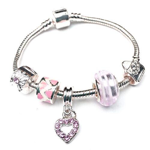 Children's Pink 'Candy Heart' Silver Plated Charm Bead Bracelet