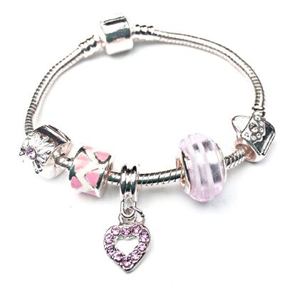 Bracelet de perles de charme plaqué argent rose 'Candy Heart' pour enfants
