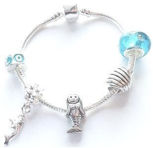 Children's 'Marine Mermaid' Silver Plated Charm Bead Bracelet 15cm