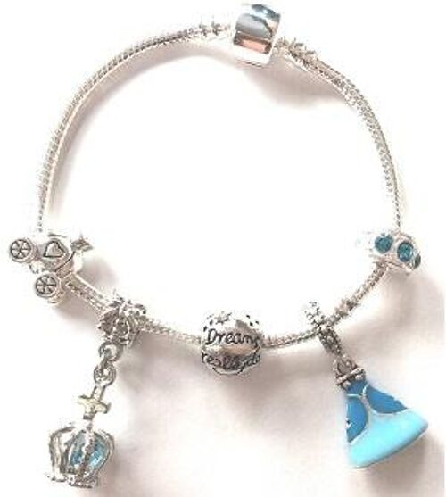 Children's Blue 'Fairytale Princess' Silver Plated Charm Bead Bracelet 15cm