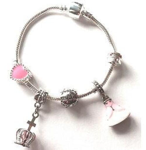 Children's Pink 'Fairytale Princess' Silver Plated Charm Bead Bracelet 15cm