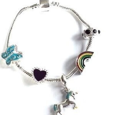 Versilbertes Charm-Armband „Magisches Einhorn“ für Kinder, 15 cm