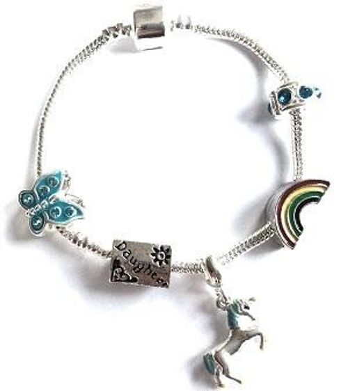 Children's Daughter 'Magical Unicorn' Silver Plated Charm Bead Bracelet 15cm