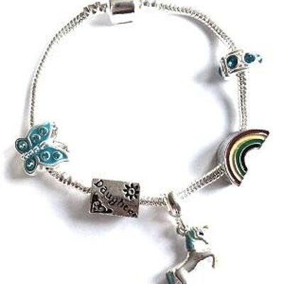 Bracelet de perles plaqué argent 'Magical Unicorn' pour fille d'enfant 15cm
