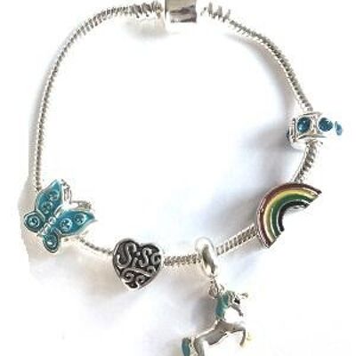Bracelet de perles de charme plaqué argent Sis 'Magical Unicorn' pour enfants