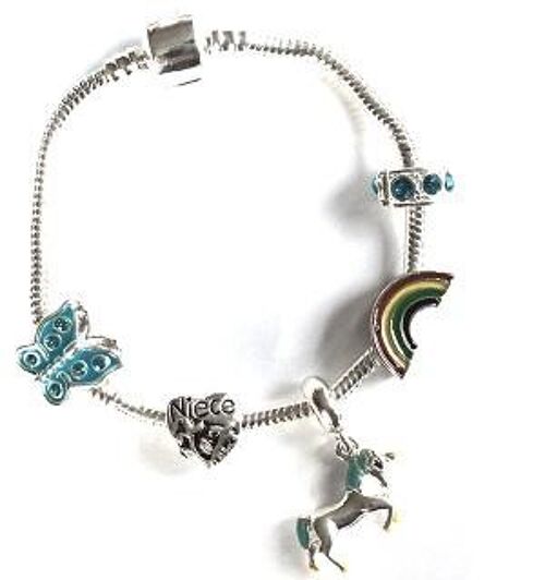 Children's Niece 'Magical Unicorn' Silver Plated Charm Bead Bracelet