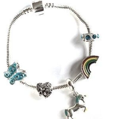 Bracelet de perles à breloques plaqué argent Nièce pour enfants 'Magical Unicorn'