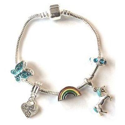 Pulsera de abalorios chapada en plata con diseño de nieta infantil 'Unicornio mágico'