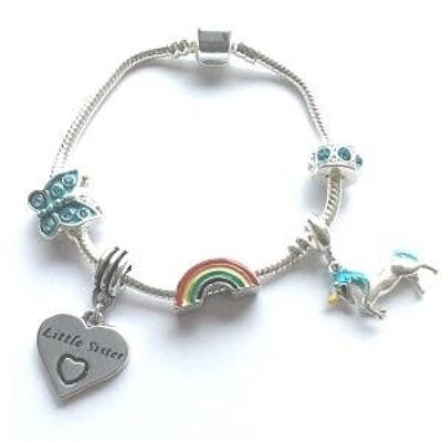 Bracelet de perles à breloques en plaqué argent `` Licorne magique '' Petite soeur pour enfants