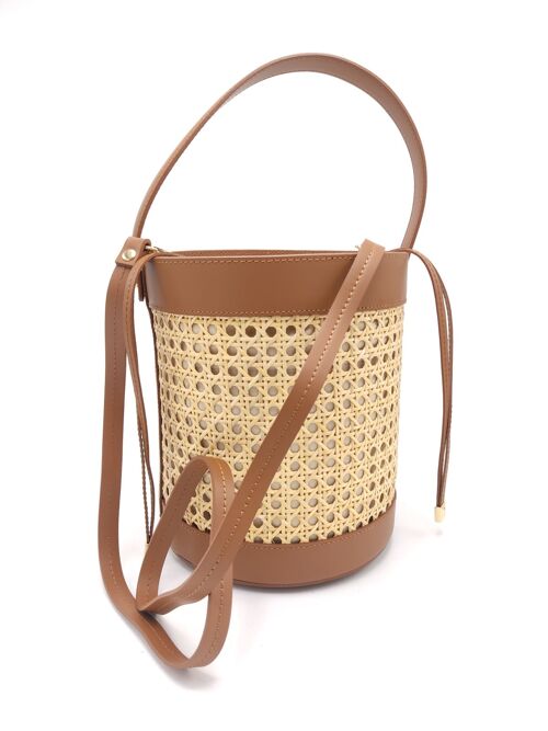 Plain genuine leather and rattan handbag art. 112401