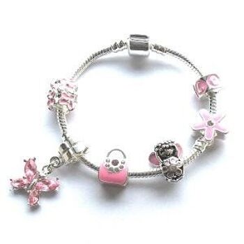 Bracelet de perles à breloques plaqué argent 'Pink Fairy Dream' pour enfant