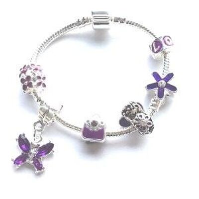 Versilbertes Charm Bead Armband für Kinder 'Purple Fairy Dream'