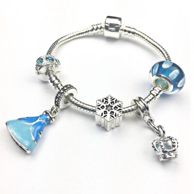 Children Snow Princess Silver Plated Charm Bead Bracelet