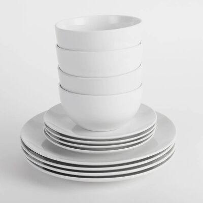 Prep & Cook Service de Vaisselle 12 Pièces - Porcelaine Blanche