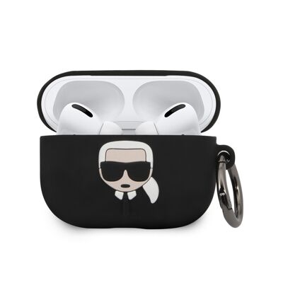 Protection en silicone Karl Lagerfeld avec anneau pour Airpods Pro - Noire