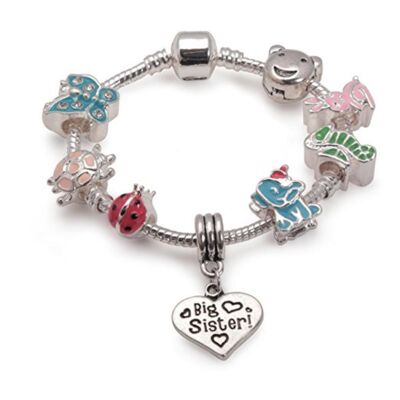 Kinder große Schwester 'Animal Magic' versilbert Charm Perlen Armband