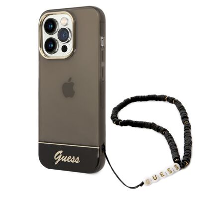 Coque Guess Colors avec lanière perlée pour iPhone 14 Pro - Noire translucide