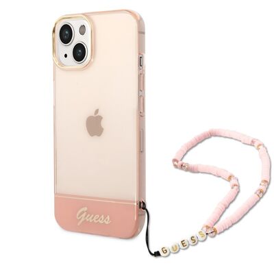 Coque Guess Colors avec lanière perlée pour iPhone 14 Plus - Rose translucide