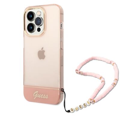 Coque Guess Colors avec lanière perlée pour iPhone 14 Pro Max - Rose translucide