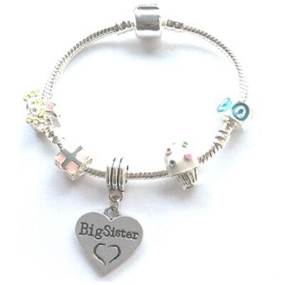 Children's Big Sister 'Happy Birthday Princess' Silver Plated Charm Bead Bracelet