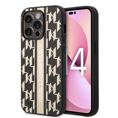 Coque Karl Lagerfeld PU Monogram Stripe pour iPhone 14 Pro Max - Crème