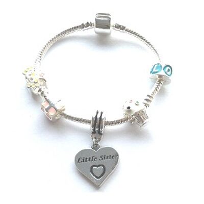 Braccialetto per bambini con ciondolo in argento placcato sorellina "Happy Birthday Princess"