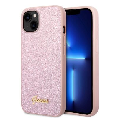 Coque Guess TPU Glitter Script pour iPhone 14 Plus - Rose