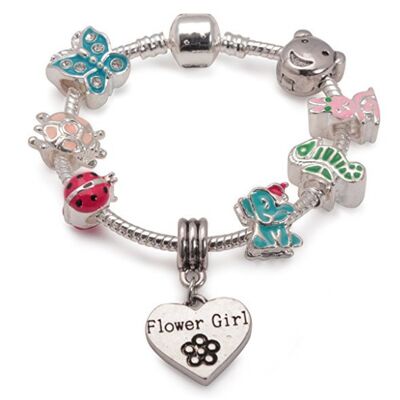 Bracelet de perles à breloques plaqué argent 'Animal Magic' pour fille de fleur pour enfants