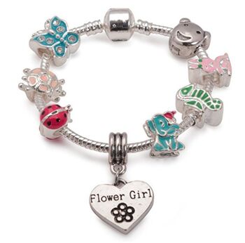 Bracelet de perles à breloques plaqué argent 'Animal Magic' pour fille de fleur pour enfants