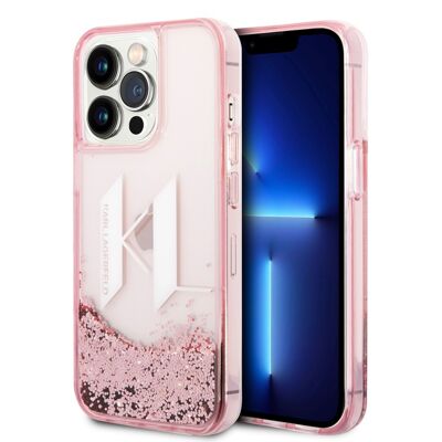 Coque Karl Lagerfeld Glitter KL à paillettes flottantes pour iPhone 14 Pro Max - Rose