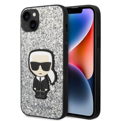 Coque Karl Lagerfeld Glitter Flakes Ikonik pour iPhone 14 Plus - Argent