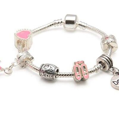 Bracelet de perles de charme plaqué argent `` Love To Dance '' fille pour enfants