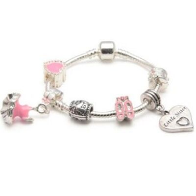 Pulsera de abalorios chapada en plata para niños Little Sister 'Love To Dance'