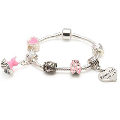 Kinder Blumenmädchen 'Liebe zu tanzen' versilbert Charm Perlen Armband