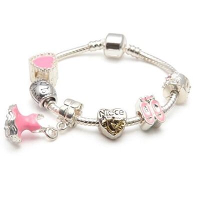Pulsera de abalorios chapada en plata con diseño de sobrina infantil 'Love To Dance'