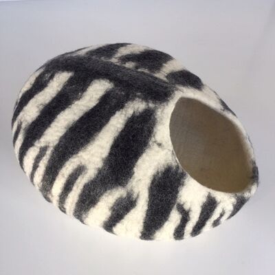 Cocoon, Basket for Cat or Small Dog, Felted Wool, Animal Pattern