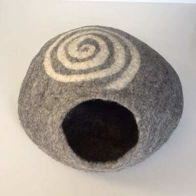 Cocoon, Basket for Cat or Small Dog, Felted Wool, Spiral Pattern