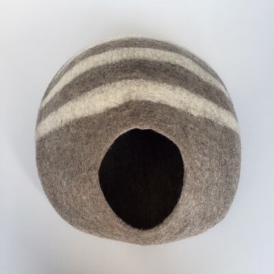 Cocoon, Basket for Cat or Small Dog, Felted Wool, Striped Pattern