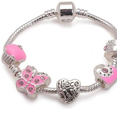 Bracelet de perles de charme plaqué argent Nièce pour enfants 'Pretty in Pink'