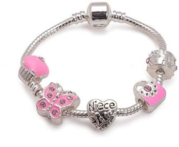 Bracelet de perles de charme plaqué argent Nièce pour enfants 'Pretty in Pink'