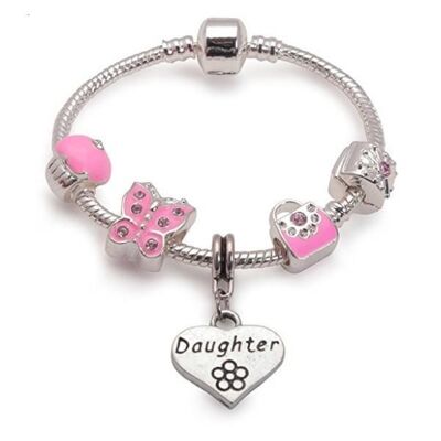 Bracelet de perles à breloques plaqué argent `` Pretty In Pink '' pour fille pour enfants