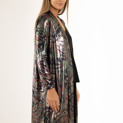 Printed metallic kimono